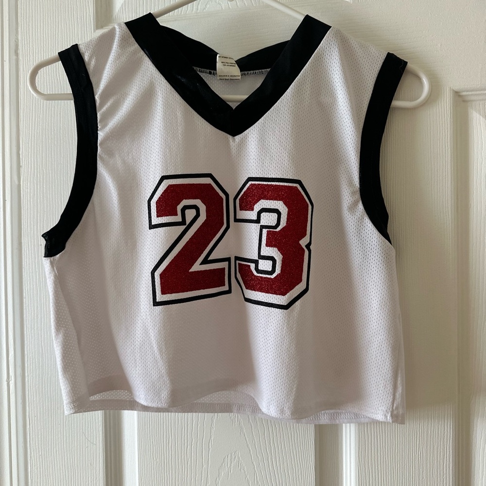 White and Black Sports Jersey with Red Number 23